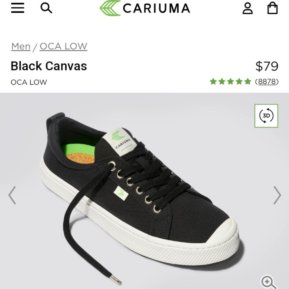 Cariuma OCA Low Black Canvas Sneaker size 12.5 Men's 14 Women's.   24